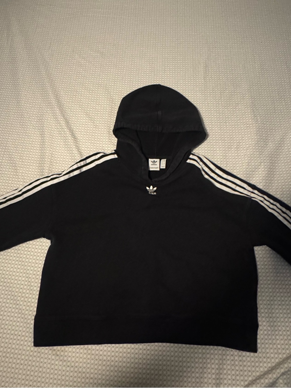 adidas Black Hooded Sweater with White Three-Stripes